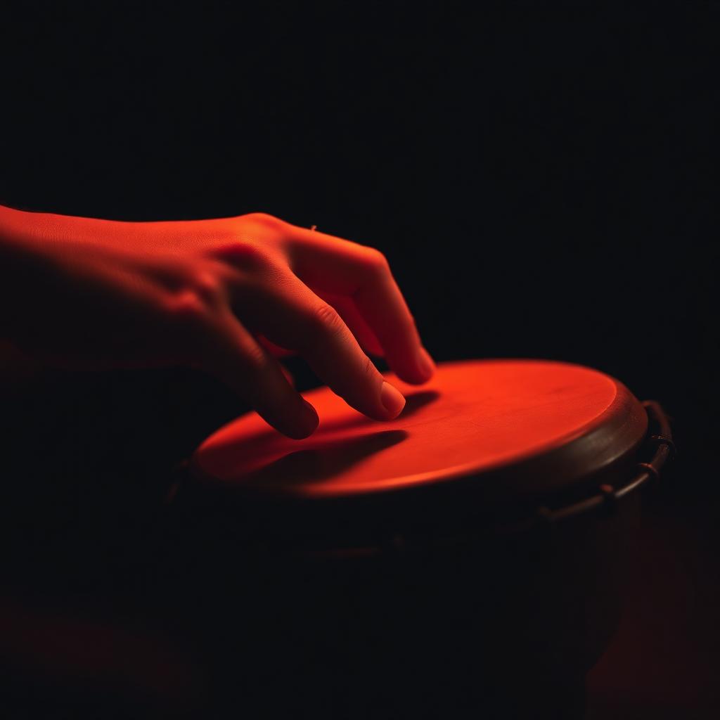 ידיים נוגעות בעדינות בתוף עץ באור חם