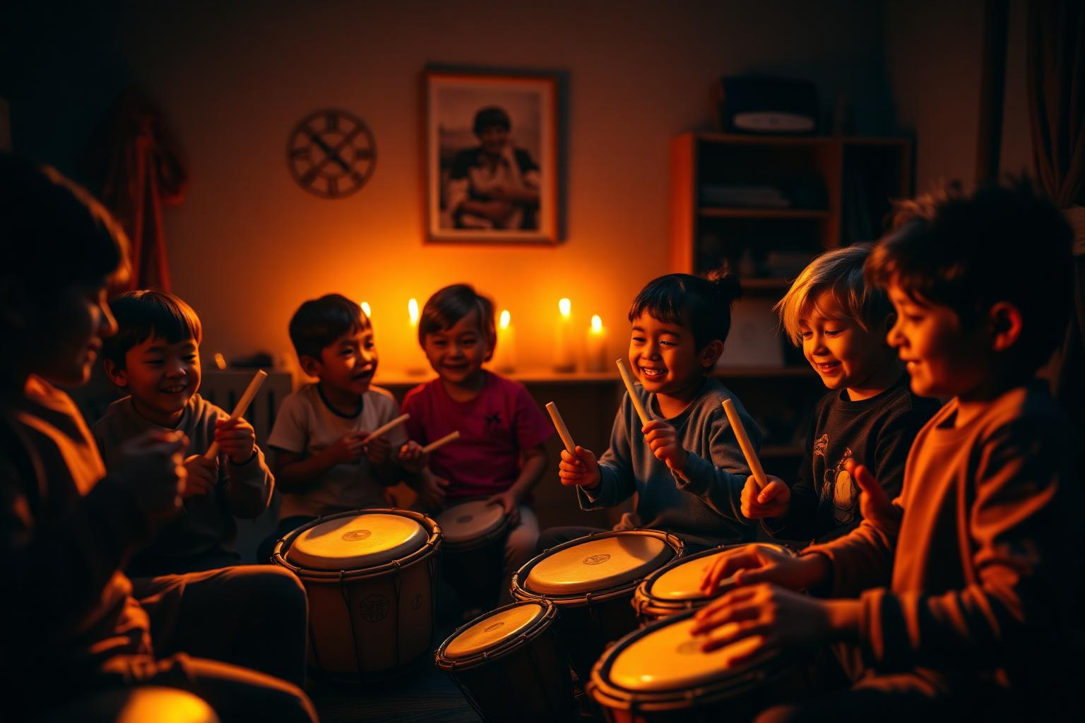 ילדים נוגנים בכלי הקשה במרחב חם ויצירתי